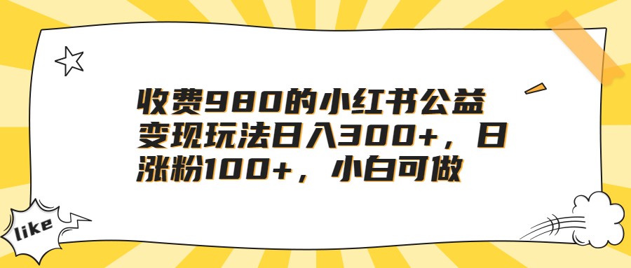 收费980的小红书公益变现玩法日入300+，日涨粉100+，小白可做-学帮帮