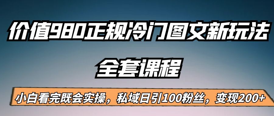 外面卖980的正规冷门图文新玩法，私域日引100粉丝，变现200+-学帮帮