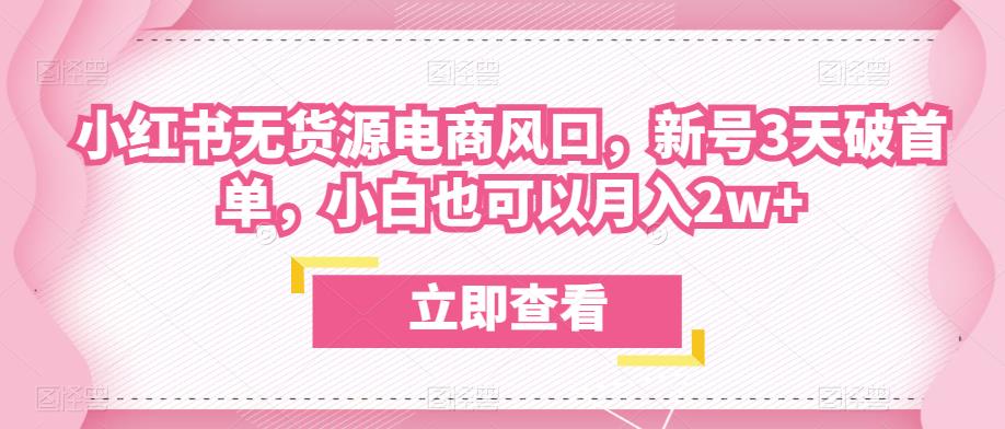 众狼电商余文小红书无货源电商风口，新号3天破首单，小白也可以月入2w+-学帮帮