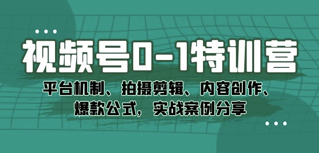 视频号0-1特训营：平台机制、拍摄剪辑、内容创作、爆款公式，实战案例分享-学帮帮