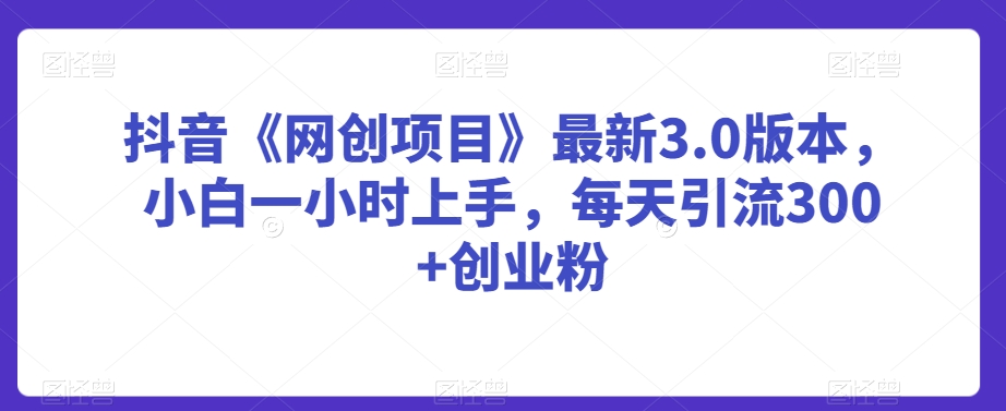 抖音《网创项目》最新3.0版本，小白一小时上手，每天引流300+创业粉-学帮帮