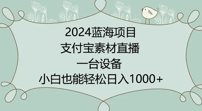 2024年蓝海项目，支付宝素材直播，无需出境，小白也能日入1000+ ，实操教程-学帮帮