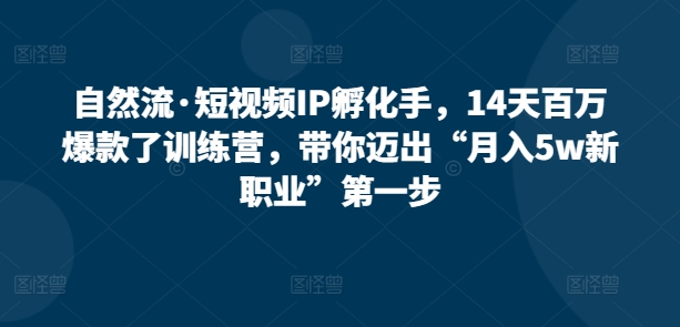 自然流·短视频IP孵化手，14天百万爆款了训练营，带你迈出“月入5w新职业”第一步-学帮帮