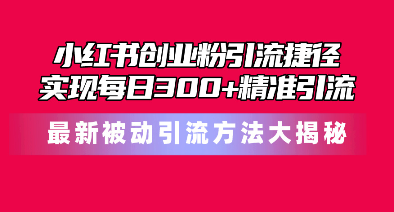 （10692期）小红书创业粉引流捷径！最新被动引流方法大揭秘，实现每日300+精准引流，内含免费工具-学帮帮
