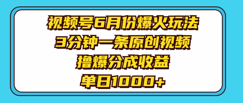 （11298期）视频号6月份爆火玩法，3分钟一条原创视频，撸爆分成收益，单日1000+-学帮帮