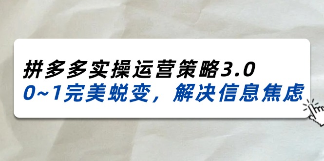 2024-2025拼多多实操运营策略3.0，0~1完美蜕变，解决信息焦虑（38节）-学帮帮