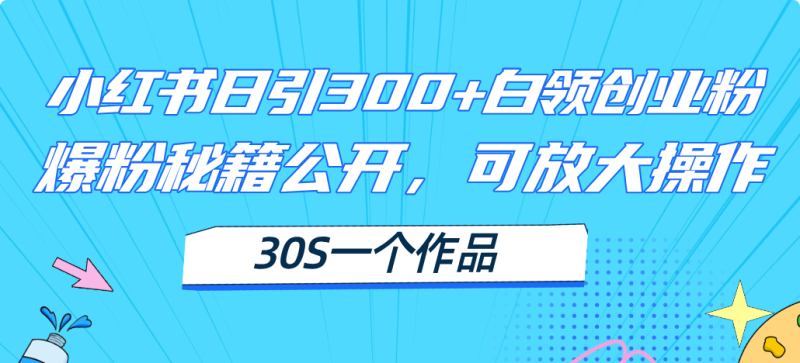 （11692期）小红书日引300+高质白领创业粉，可放大操作，爆粉秘籍！30s一个作品-学帮帮